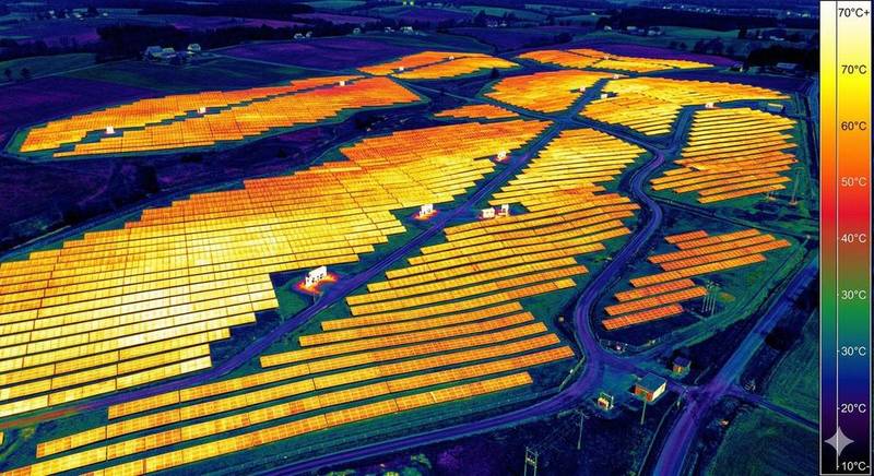Aerial view of a solar panel array